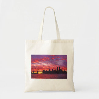 A Brilliant Sunset, Silhouette Of Lower Manhattan. Tote Bag