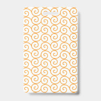 A brown and orange rug with a repeating pattern mo