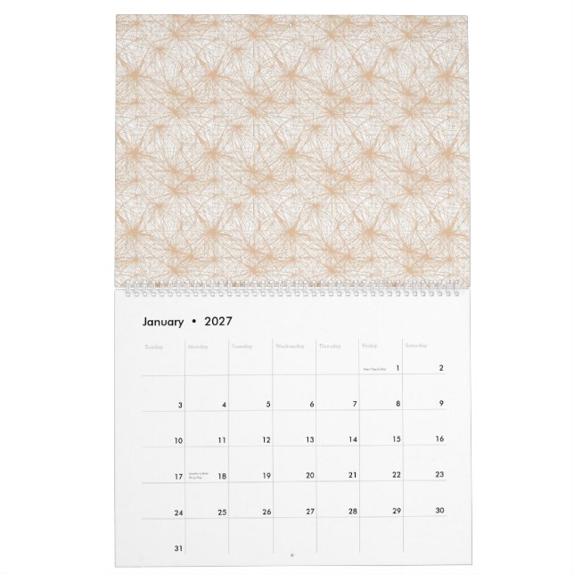 a brown background with a pattern of circles calendar (Jan 2027)