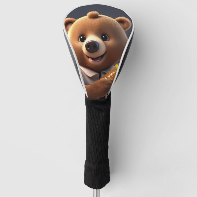 A brown bear cartoon that loves to eat honey golf head cover (Front)