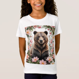 A Brown Bear Surrounded By Pink Bitterroot Flowers T-Shirt