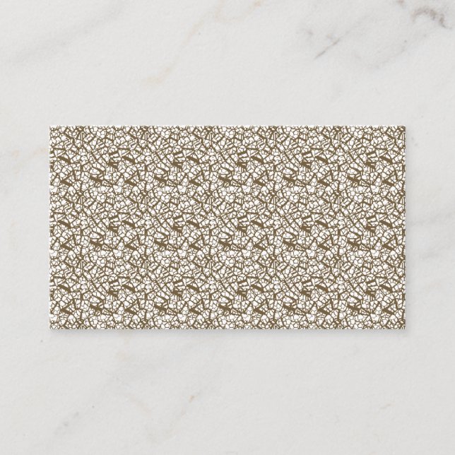 A brown rug with a geometric motif is partially co business card (Front)
