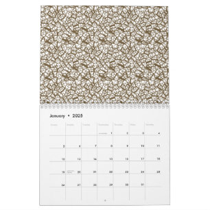 A brown rug with a geometric motif is partially co calendar