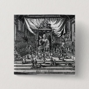 A Buddhist Temple, an illustration 15 Cm Square Badge