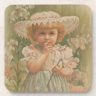"A Budding Easter" Vintage Illustration, ca. 1890 Coaster