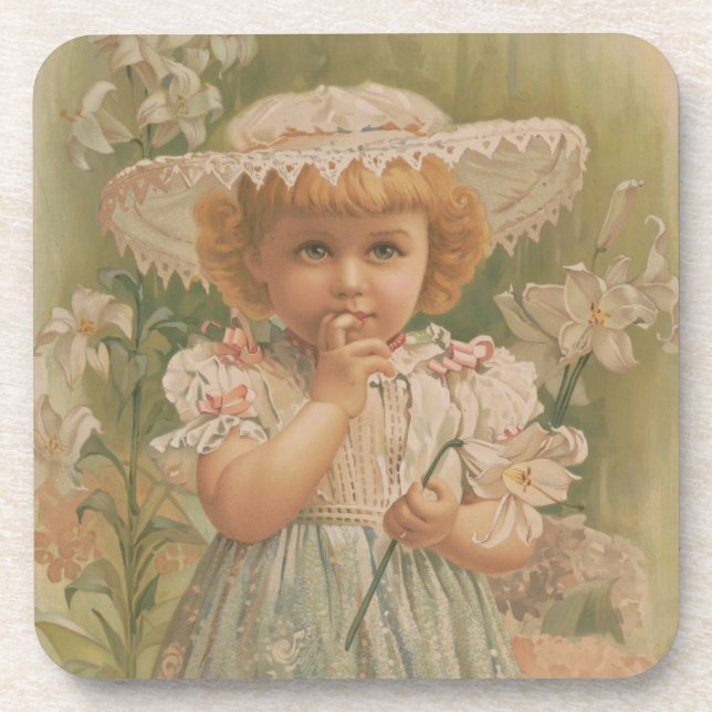 "A Budding Easter" Vintage Illustration, ca. 1890 Coaster (Front)