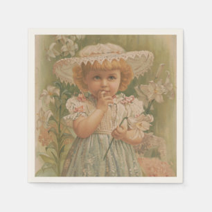 "A Budding Easter" Vintage Illustration, ca. 1890 Napkin