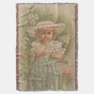 "A Budding Easter" Vintage Illustration, ca. 1890 Throw Blanket