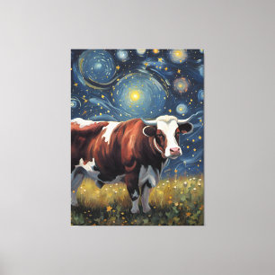 A Bull in The Starry Night Canvas Print