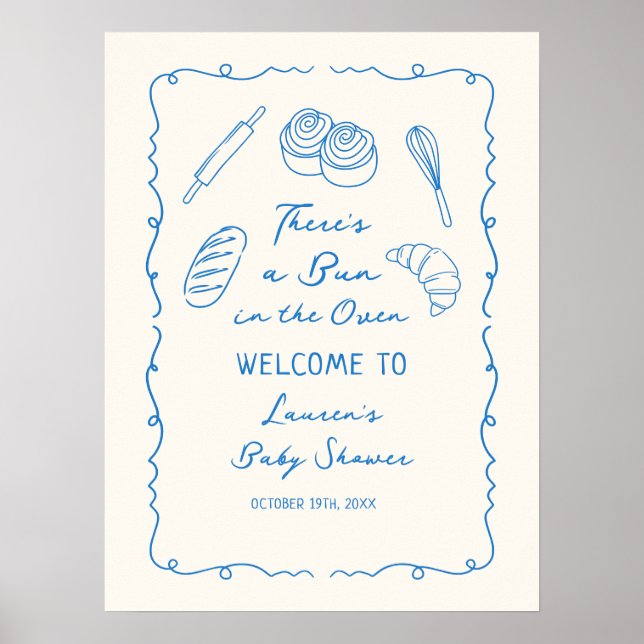 A Bun in the Oven Baking Boy Baby Shower Welcome Poster (Front)