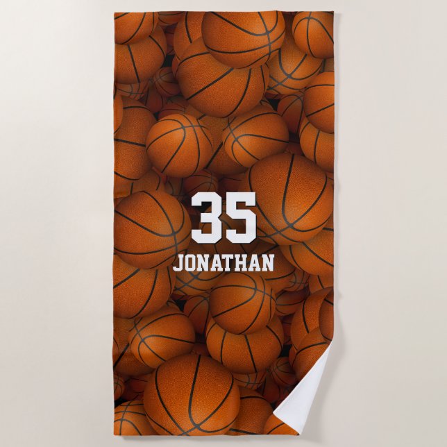 a bunch of basketballs boys girls sports pattern beach towel (Front)