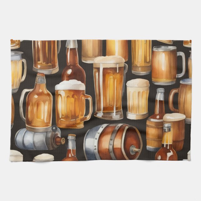 A Bunch of Beer kegs and Glasses  Tea Towel (Horizontal)