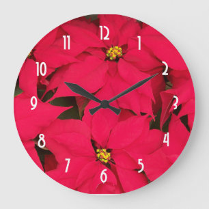 A bunch of Bright Red Christmas Poinsettias Large Clock
