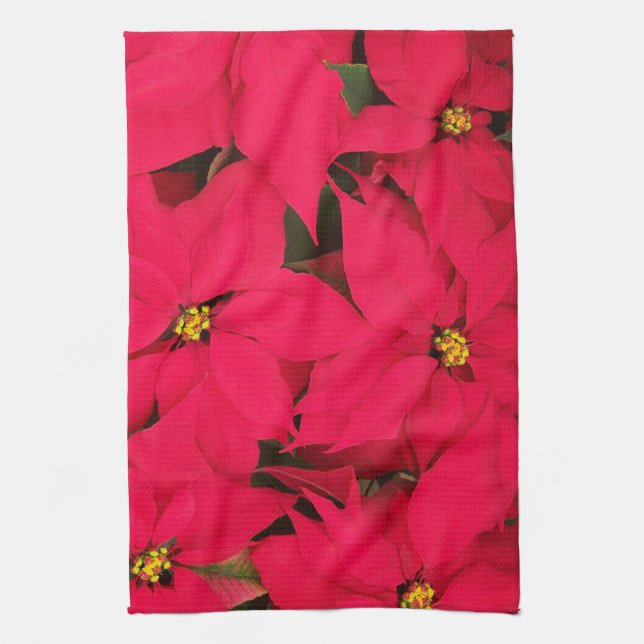 A bunch of Brightly Coloured Christmas Poinsettias Tea Towel (Vertical)