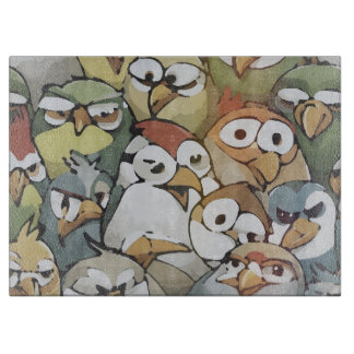 A Bunch of goofy grumpy cartoon birds Cutting Board