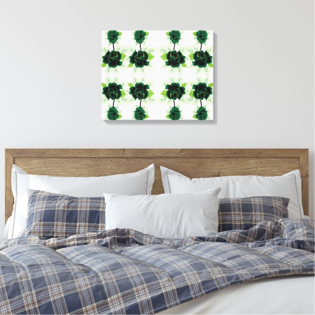 a bunch of green flowers on a white background canvas print (Insitu(Bedroom))