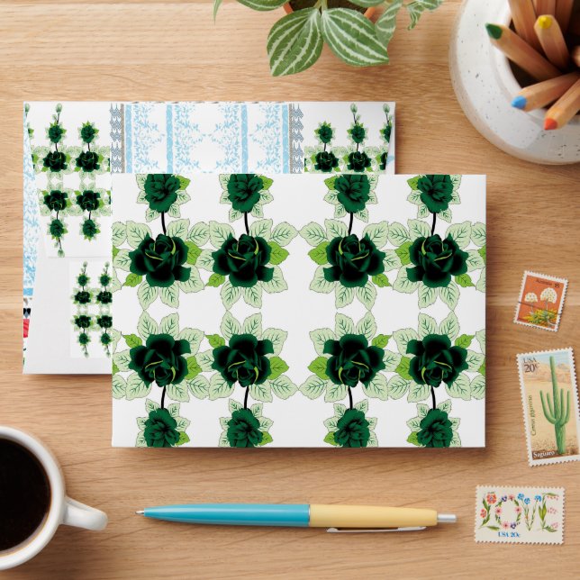a bunch of green flowers on a white background envelope (Desk)