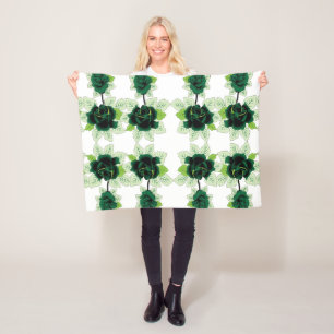 a bunch of green flowers on a white background fleece blanket