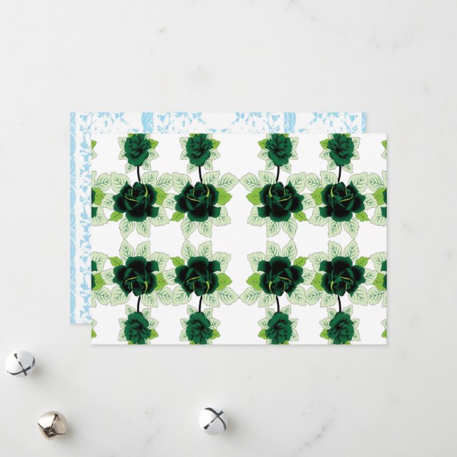 a bunch of green flowers on a white background holiday card (Front/Back In Situ)