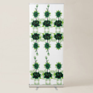 a bunch of green flowers on a white background retractable banner