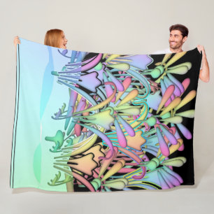 A Bunch Of Pastel Flowers Black Fleece Blanket