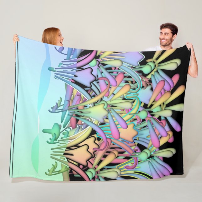 A Bunch Of Pastel Flowers Black  Fleece Blanket (In Situ)