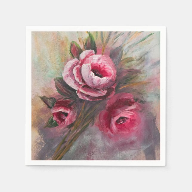 a Bunch of Pink Roses Painting done in Acrylic   Napkin (Front)