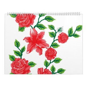 a bunch of red flowers on a white background calendar