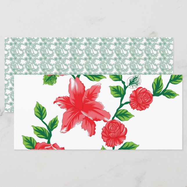 a bunch of red flowers on a white background menu (Front/Back)