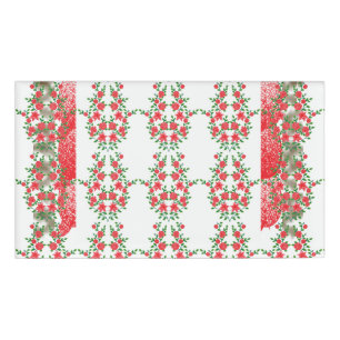 a bunch of red flowers on a white background name tag