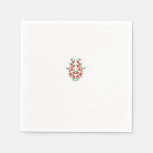a bunch of red flowers on a white background napkin