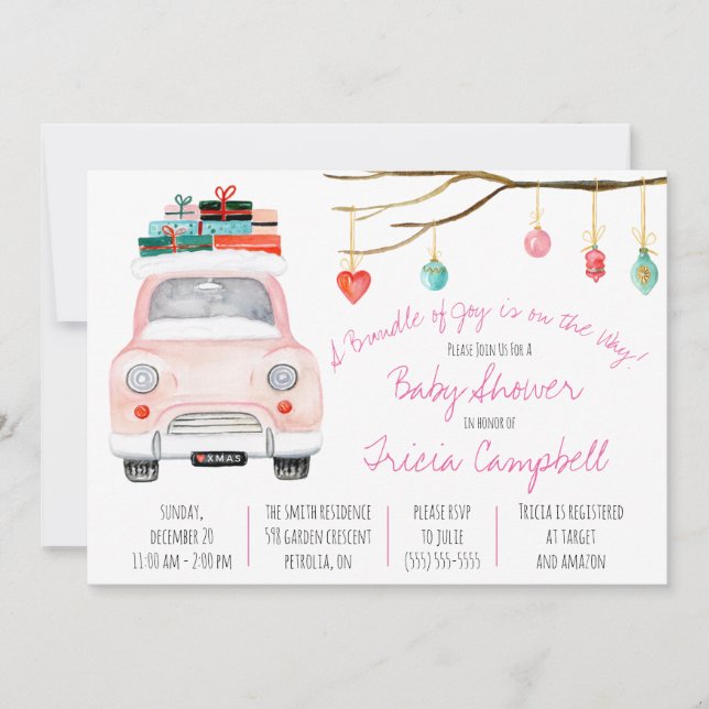 A Bundle of Joy is on the Way!  Pink Baby Shower Invitation (Front)