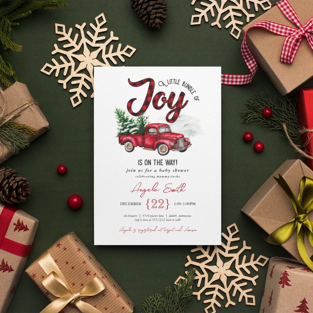 A Bundle of Joy Red Plaid Baby Shower Invitation (Creator Uploaded)