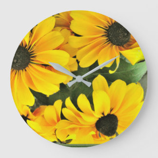 A Bundle of Yellow Coneflowers Large Clock