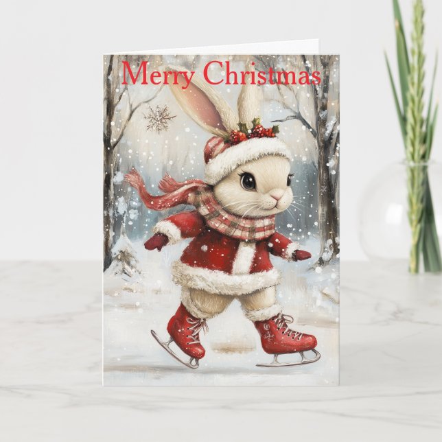 A Bunny Ice Skating Holiday Card (Front)