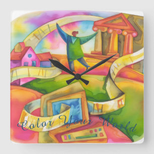 A Burst of colour to tell the time of day Square Wall Clock