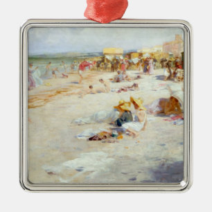 A Busy Beach in Summer Metal Tree Decoration