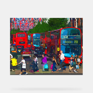 A busy Oxford Street with shoppers and red buses. Acrylic Sign