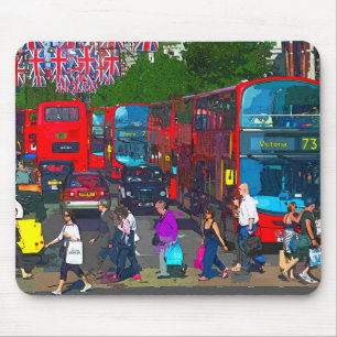 A busy Oxford Street with shoppers and red buses. Mouse Mat
