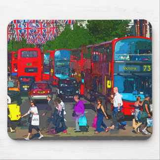A busy Oxford Street with shoppers and red buses.  Mouse Mat