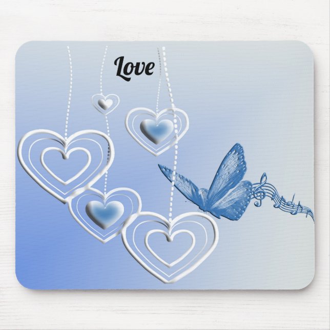 A butterfly and hearts mouse mat (Front)
