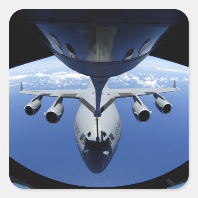 A C-17 Globemaster III receives fuel Square Sticker (Front)