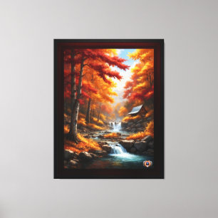A Cabin In Autumn Woods AI Concept Art by Xzendor7 Canvas Print