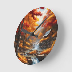 A Cabin In Autumn Woods AI Concept Art by Xzendor7 Round Clock