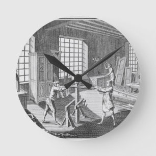 A cabinet maker's workshop, from the 'Encyclopedie Round Clock