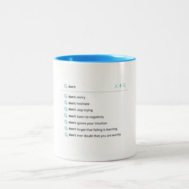 A calming image featuring the phrase "Don't worry" Two-Tone Coffee Mug (Center)