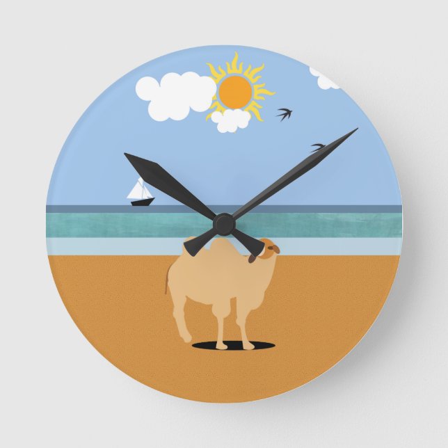 A camel on the beach round clock (Front)