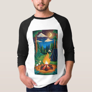 A campfire with marshmallows roasting under a star T-Shirt