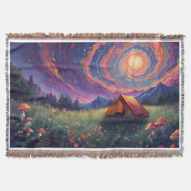 A camping scene throw blanket  (Front)
