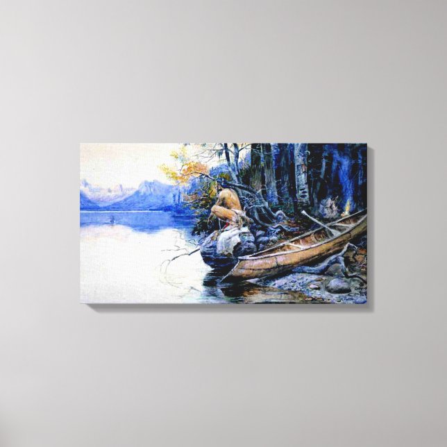 A Campsite by the Lake by Charles M. Russell Canvas Print (Front)